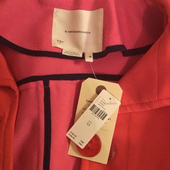 NWT Anthropologie || Wellesley Pleated Peacoat Coat Orange - Picture 8 of 10